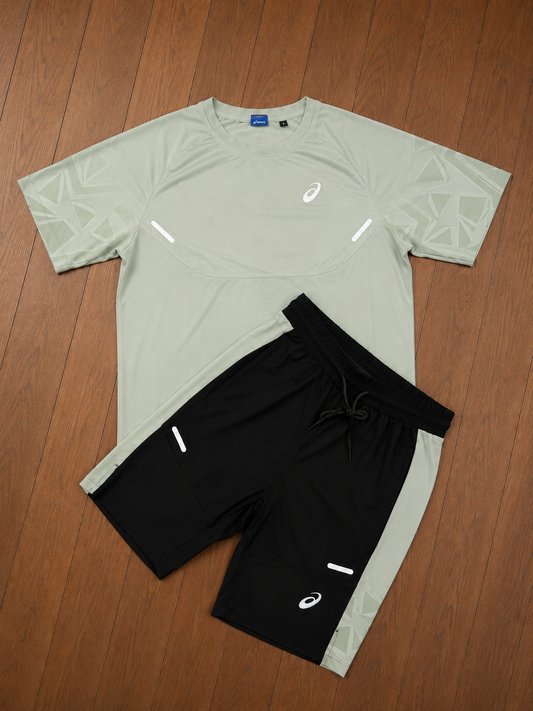 ASICS SHORT SET - BLACK/GREEN