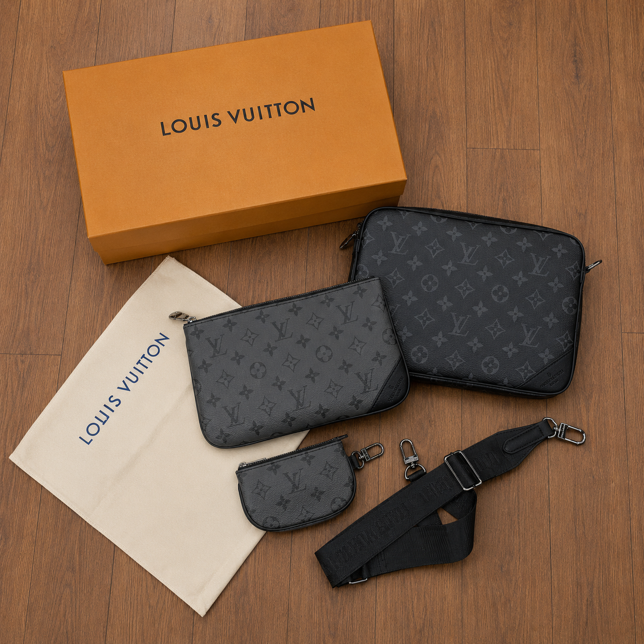 LV TRIO MESSENGER BAG - BLACK/GREY