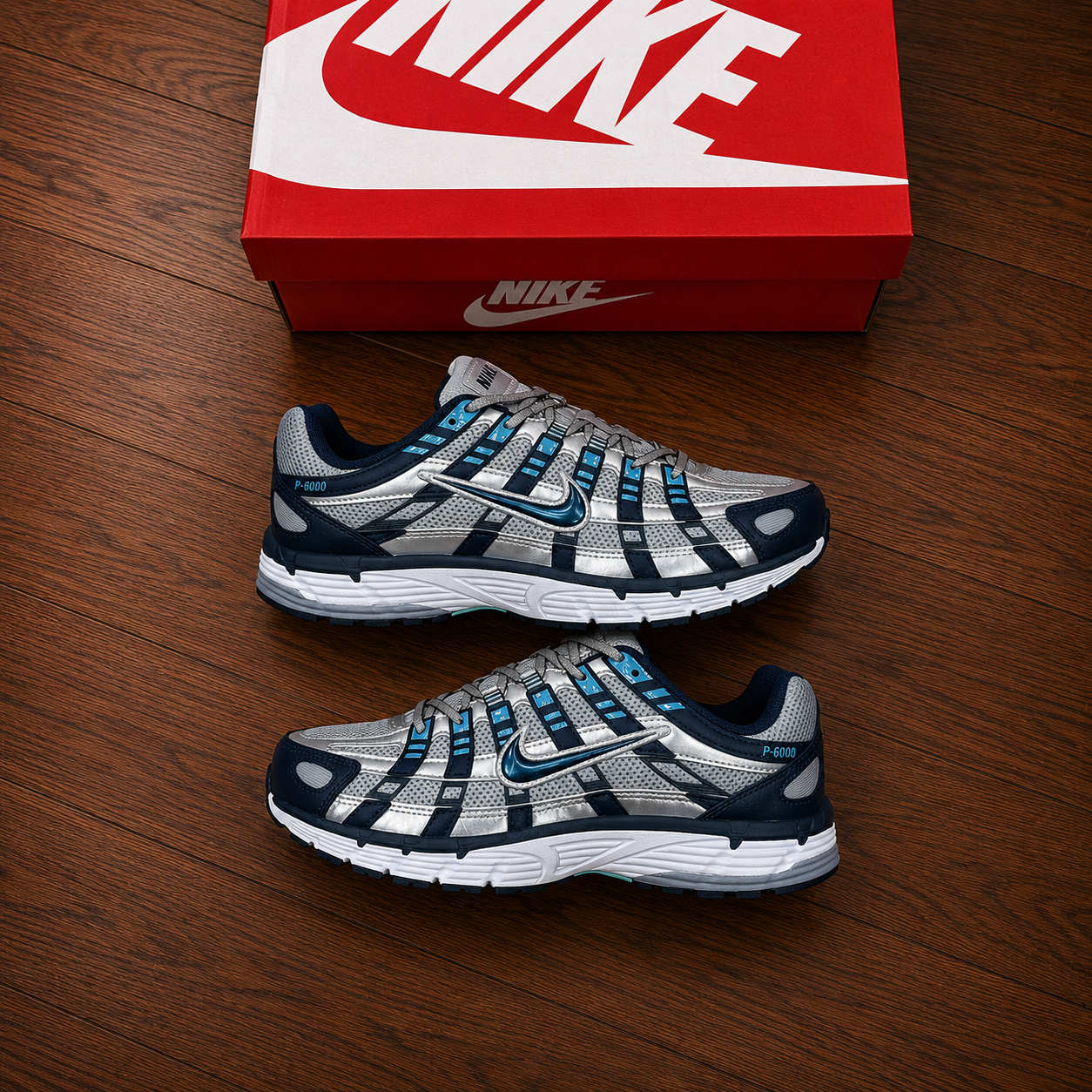 NIKE P6000 RUNNERS - METALLIC GREY/NAVY/ELECTRIC BLUE